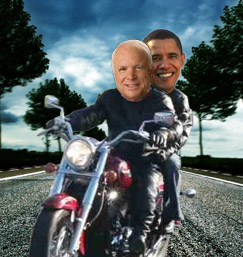 McCain and Obama on a motorcycle